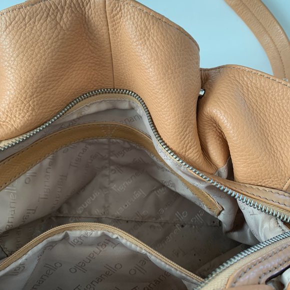 Tignanello LEATHER  Satchel HANBAG BAG PURSE CAMEL COLOR TWO HANDLES - Picture 6 of 9